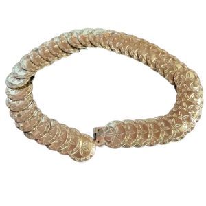 Vintage Gold Metal Disk Bohemian Stretch Belt Size S - L Floral Statemen…